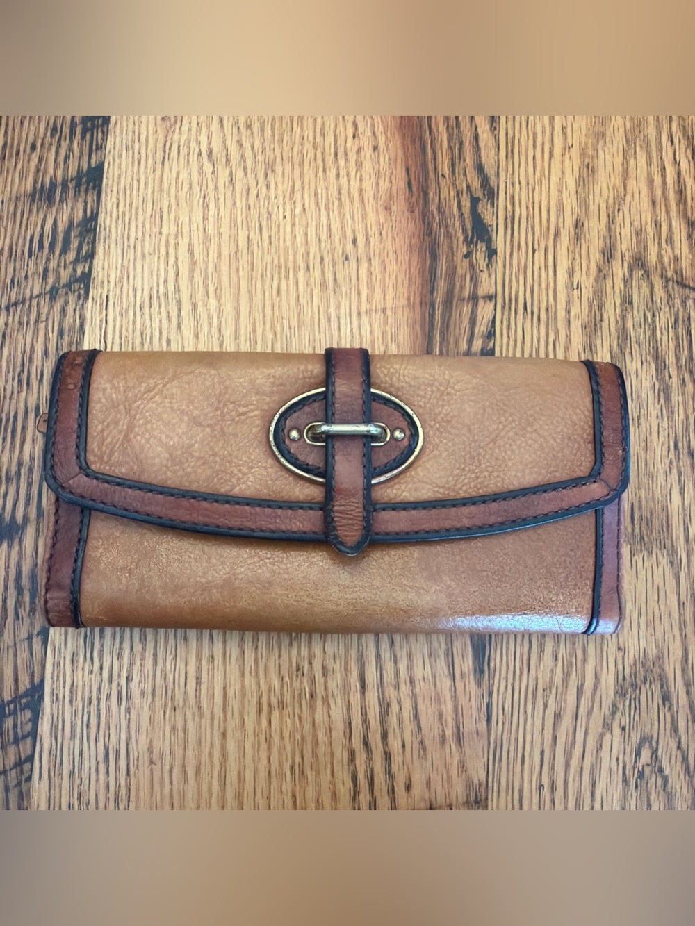 Fossil Vintage Revival Reissue Leather Clutch Wallet Tan/Brown Billfold Card